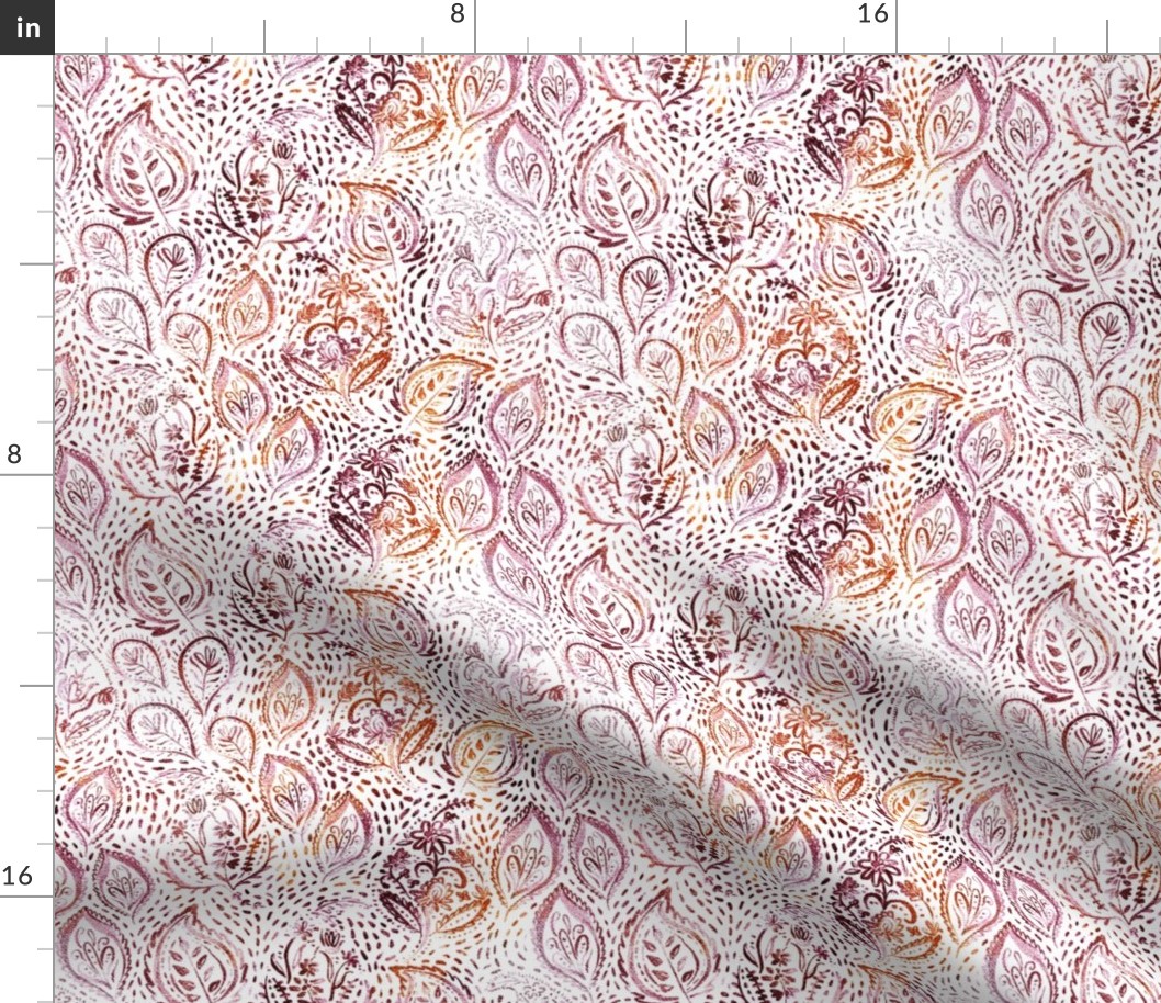 Painted Paisley -Ruby and Rust - Small Repeat