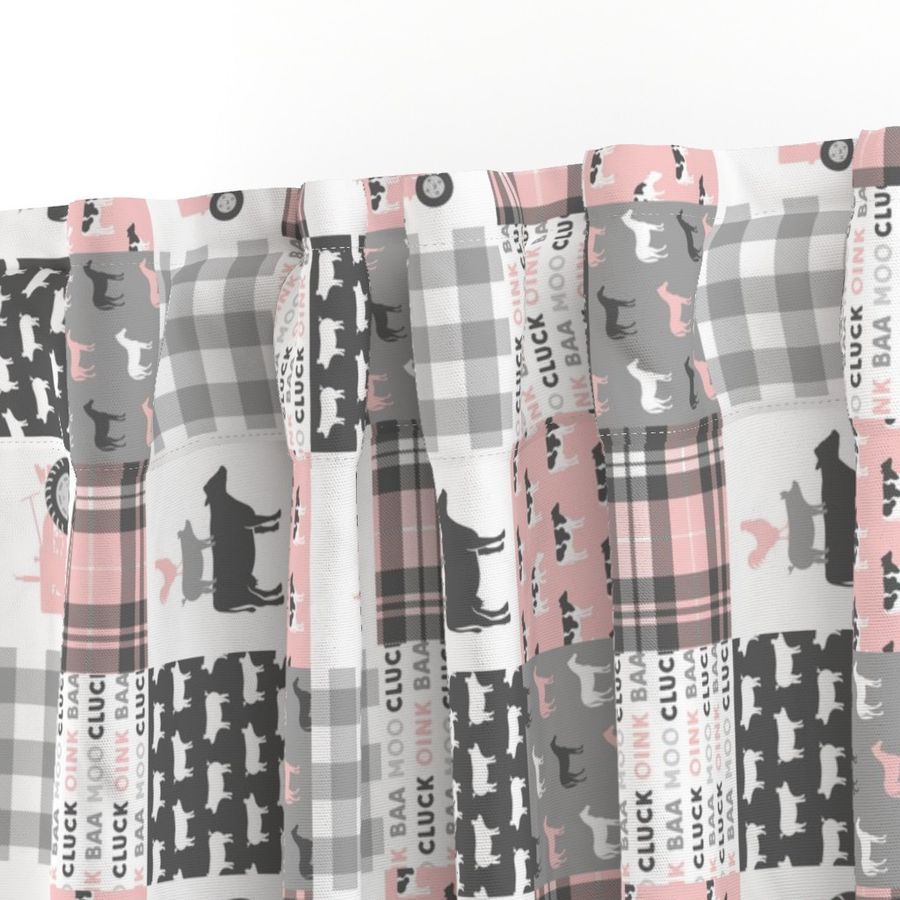 (3" small scale) farm life wholecloth patchwork with plaid - pink and grey (90) C19BS