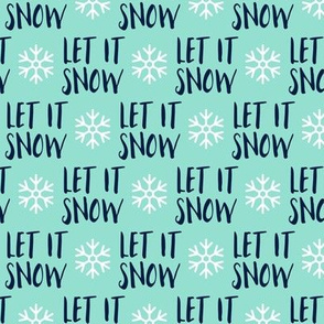(small scale) Let it Snow - navy on aqua - Christmas Winter Holiday - LAD19BS