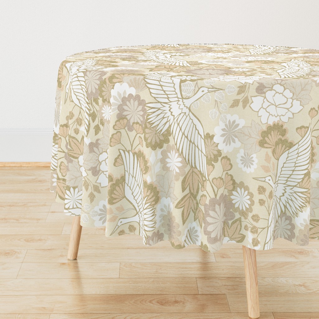 Cranes and Chrysanthemums {Cream} - large scale