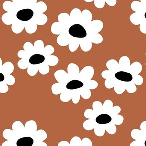 Delicate flower white blossom minimal abstract retro daffodil daisy modern rust copper brown black and white