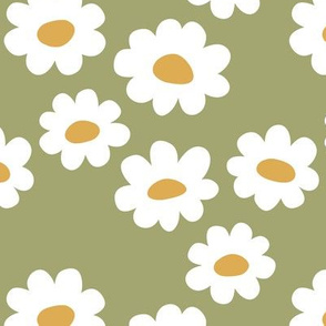 Delicate flower white blossom minimal abstract retro daffodil daisy yellow olive moss green