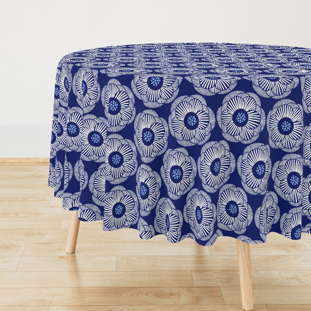 Camellia - white on dark blue/large scale