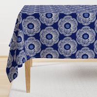 Camellia - white on dark blue/large scale