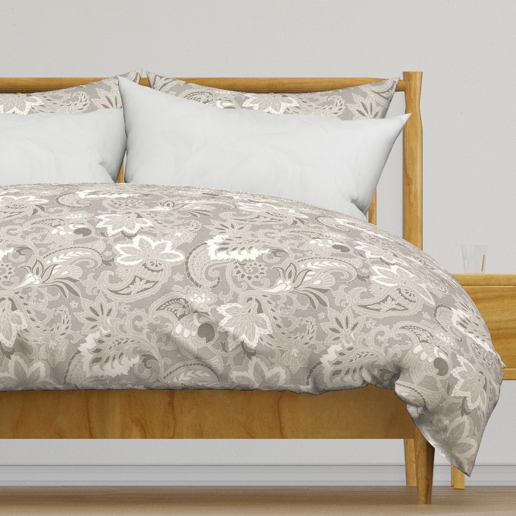 Large // Paisley in monochromatic beige color