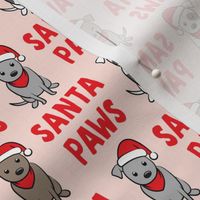 (small scale) Santa Paws - cute holiday pit bulls - Christmas dog - red on pink - LAD19BS