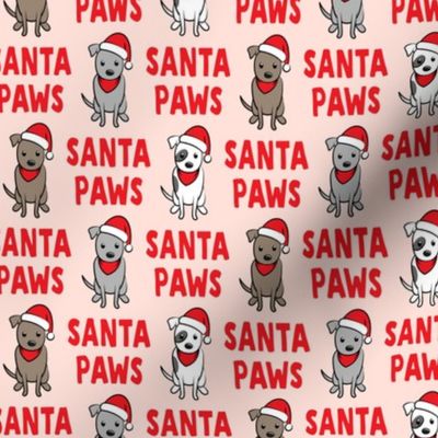 (small scale) Santa Paws - cute holiday pit bulls - Christmas dog - red on pink - LAD19BS