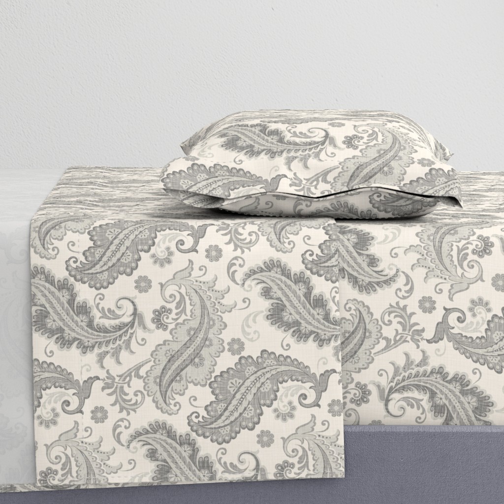 Elegant Paisley Beige Grey Ivory