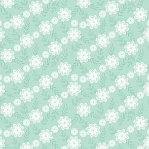 Floral Medallions - Mint Green and White