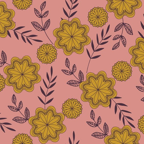 Floral Medallions in Mustard, Rose and Plum
