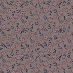 Floral Medallions - Brown, Rose and Navy