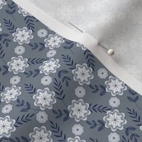 Floral Medallions - Navy Blue and Gray