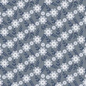 Floral Medallions - Navy Blue and Gray