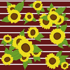 Sunflowers with Stripes/ maroon/brown