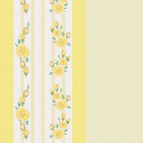 Ticking Stripe with Roses in Yellow