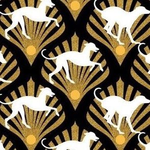 small print // White Greyhound dog Art Deco gold and black dog fabric