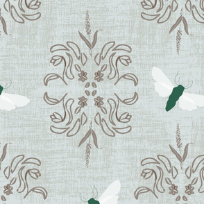 neutral seafoam butterfly damask