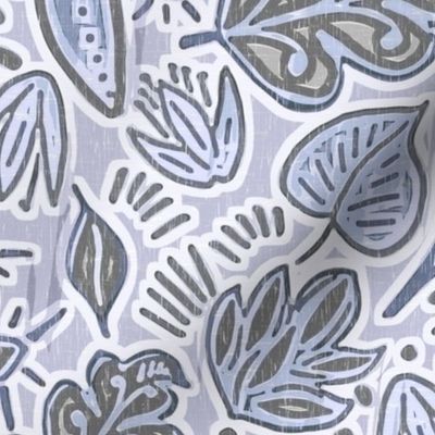 Botanical Linocut Retreat, blue-violet