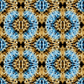Spirals and Twine -brown and Blue on Black 