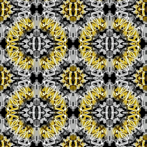 Spirals and Twine   -Grey and Yellow on Black 