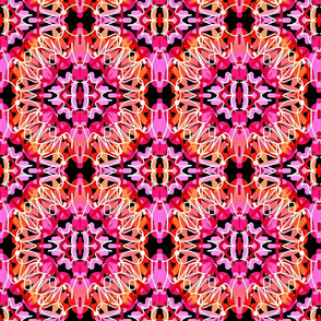 Spirals and Twine  - Orange and Pink on Black 