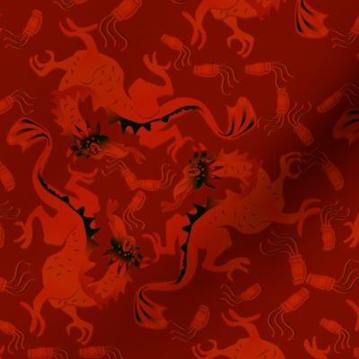 Dragons and Lanterns in Red and Black