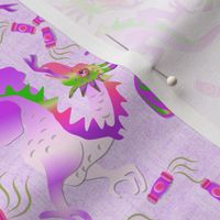Purple Dragons and Lanterns on Linen Texture
