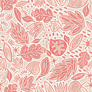 Botanical Linocut Retreat, coral