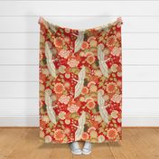 Cranes and Chrysanthemums {Red} - large