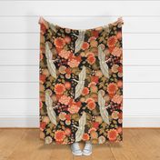 Cranes and Chrysanthemums {Black} - large scale