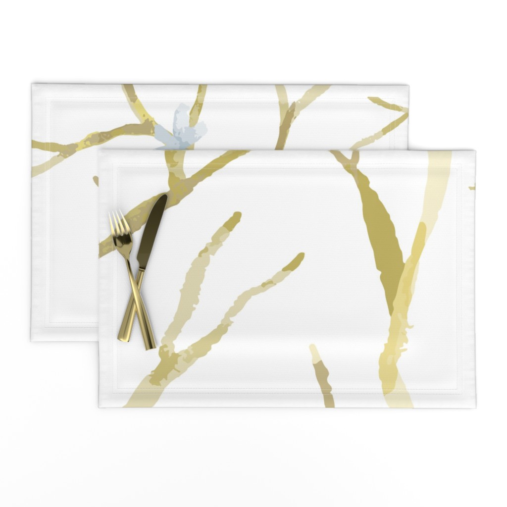 Neutral Blue Gold Watercolor Branches  Flowers - big scale