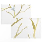 Neutral Blue Gold Watercolor Branches  Flowers - big scale