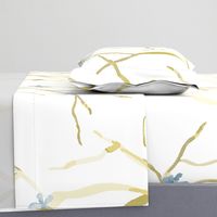 Neutral Blue Gold Watercolor Branches  Flowers - big scale