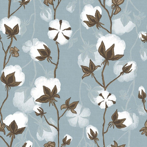 Cotton pods on grey blue