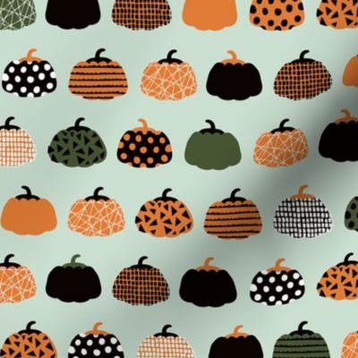 Fall fruit geometric pumpkin design Scandinavian style halloween pattern orange mint boys