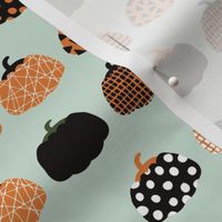 Fall fruit geometric pumpkin design Scandinavian style halloween pattern orange mint boys