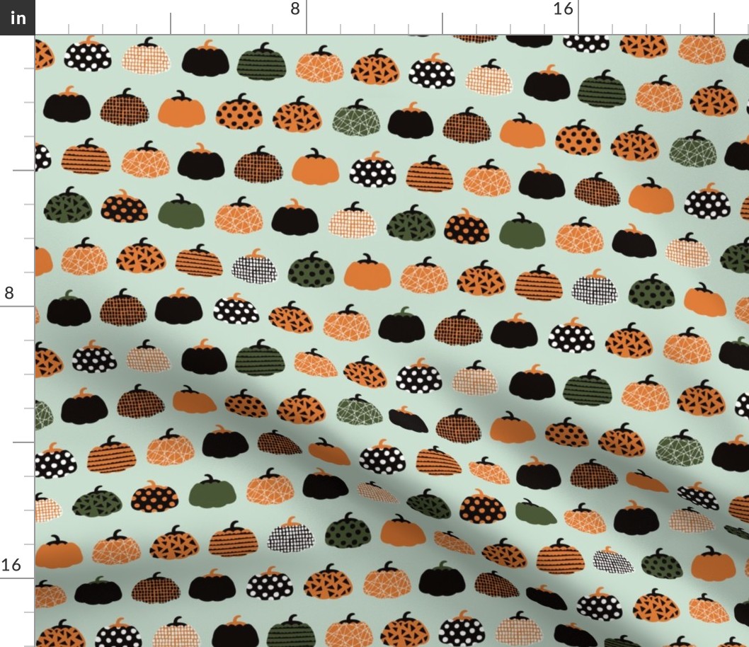 Fall fruit geometric pumpkin design Scandinavian style halloween pattern orange mint boys