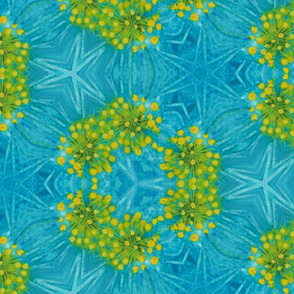 mimosa on blue hand painted