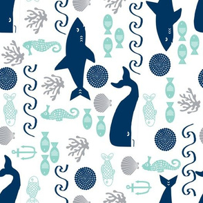nautical fish and sharks fabric nautical ocean animals shark whale fabric