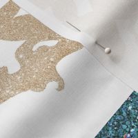 Glitter Mermaid Quilt - Gold, Teal And Blush - Rotated 