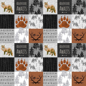 3” Little One Fox Quilt - Rust, Black And grey - Adventure awaits