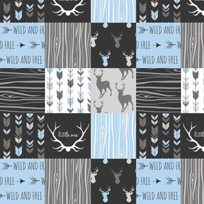 4” Wholecloth Quilt - Patchwork Deer - baby blue, black and grey
