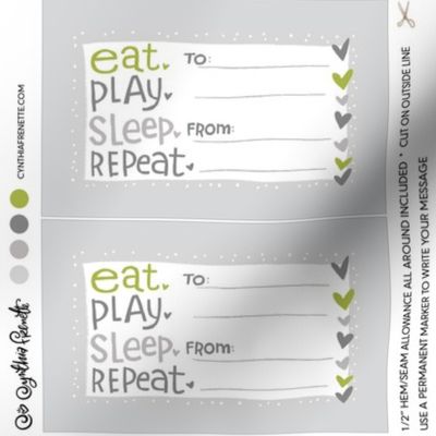 Quilt label- Eat Play Sleep Repeat- Green