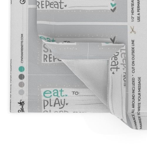 Quilt label- Eat Play Sleep Repeat- Turquoise