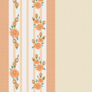 Ticking Stripe with Roses in Orange