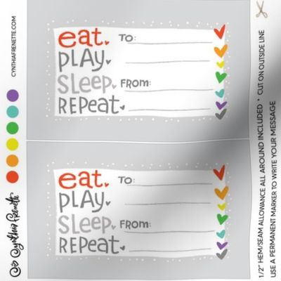 Quilt label- Eat Play Sleep Repeat Rainbow