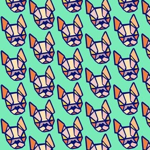 Origami Boston Terrier face fabric in teal