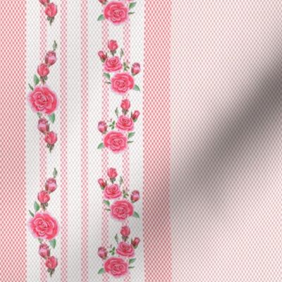 Ticking Stripe with Roses in Pink
