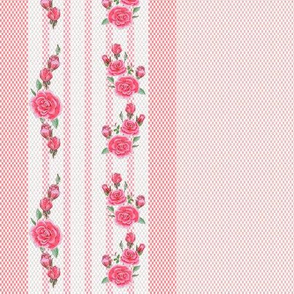 Ticking Stripe with Roses in Pink