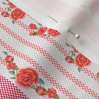 Ticking Stripe with Roses in Red